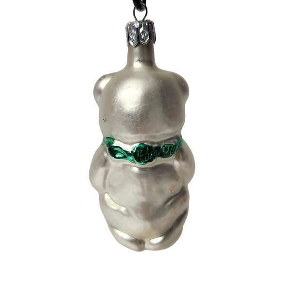 VTG BLOWN GLASS POLAR BEAR CHRISTMAS TREE ORNAMENT HEART ANIMAL HAND PAINTED - Picture 5 of 5